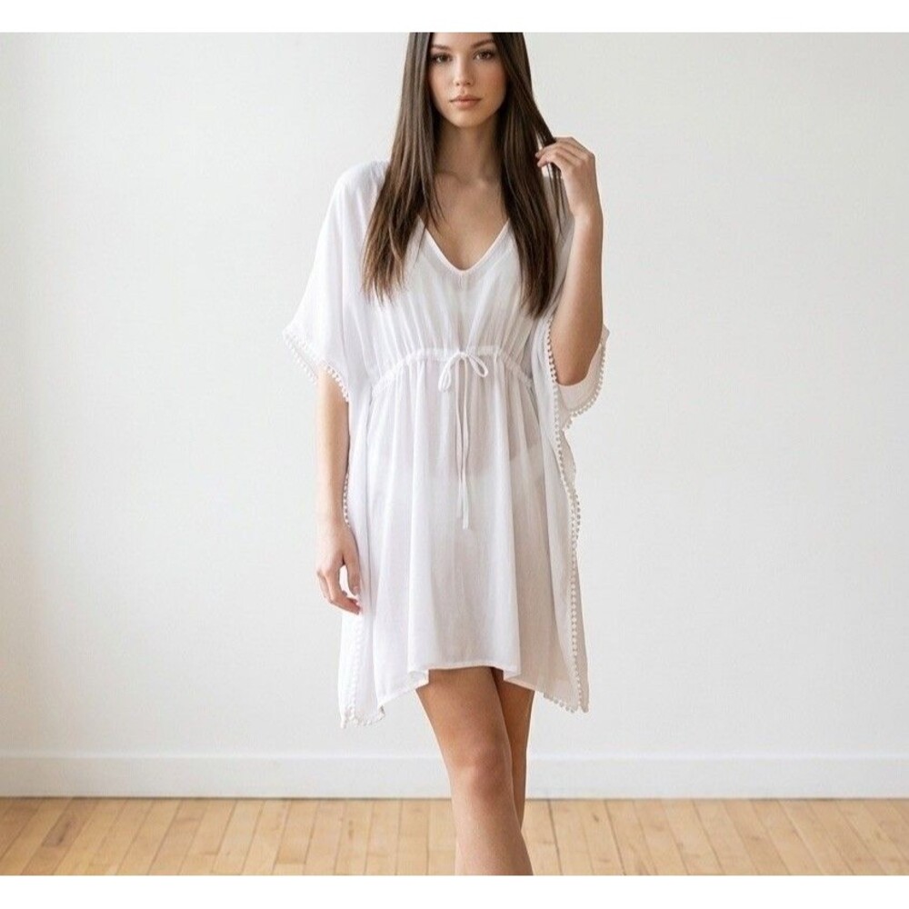 George Women’s White Swim Cover-Up Kaftan Dress Size XL-XXL NWT 100% Polyester